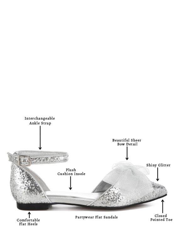 Clarice Sheer Bow Detail Glitter Flat Sandals - Shop Style & More | Fresh Looks, Everyday Deals & Free Shipping