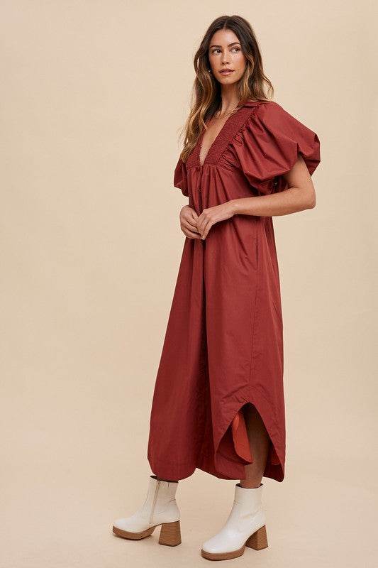 Annie Wear Smocked Puff Sleeve Midi Dress - Shop Style & More | Fresh Looks, Everyday Deals & Free Shipping