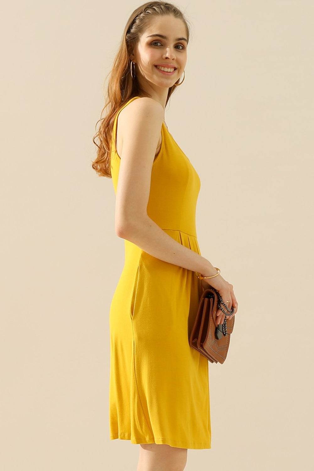 Doublju Full Size Round Neck Ruched Sleeveless Dress with Pockets - Shop Style & More | Fresh Looks, Everyday Deals & Free Shipping