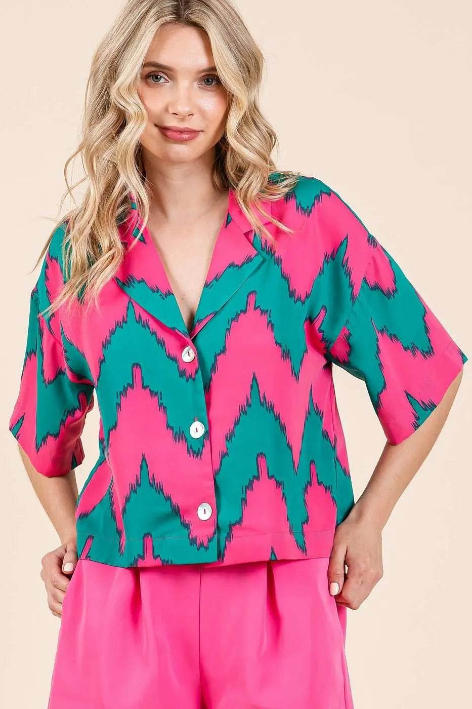 Mittoshop Chevron Print Short Sleeve Crop Shirt - Shop Style & More | Fresh Looks, Everyday Deals & Free Shipping