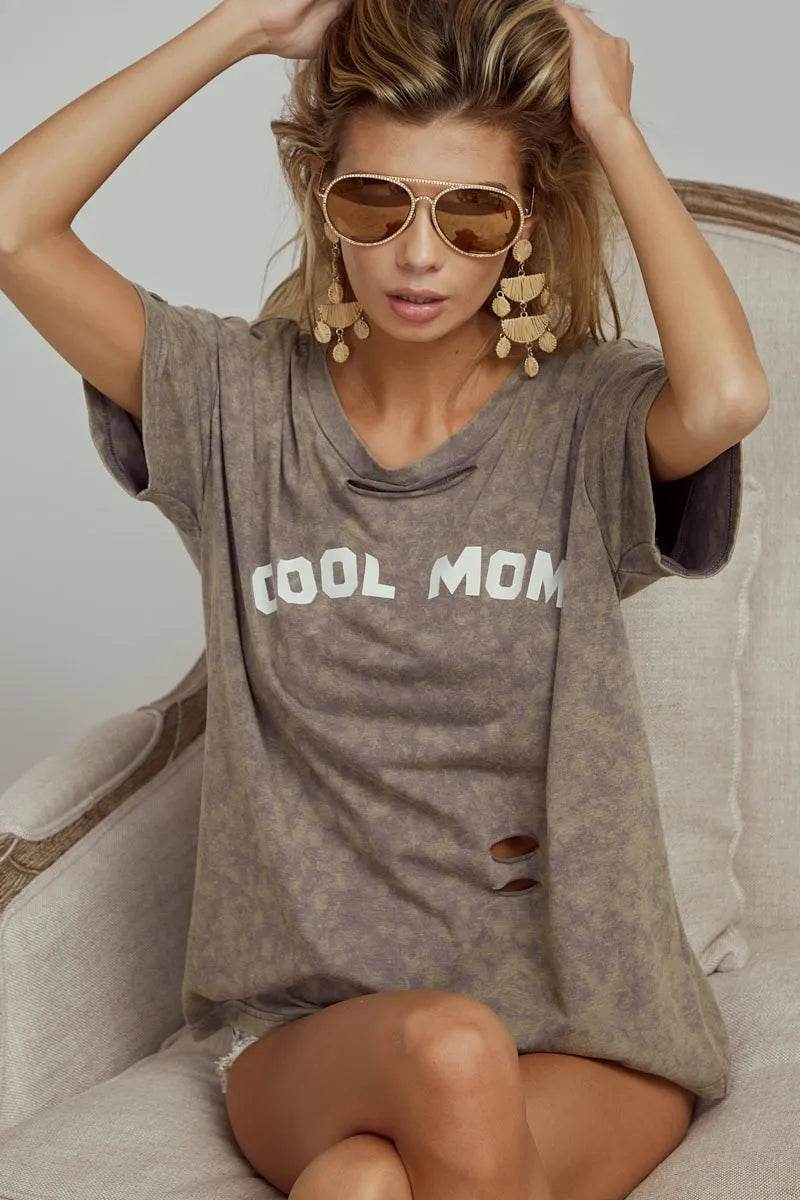 BiBi Washed Laser Cut Detail Cool Mom Print Top - Shop Style & More | Fresh Looks, Everyday Deals & Free Shipping