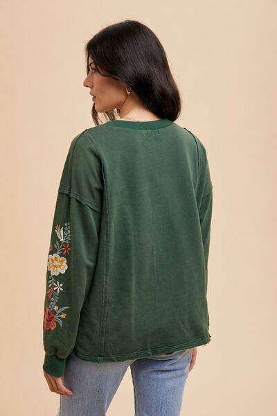 Annie Wear Embroidered Long Sleeve French Terry Top - Shop Style & More | Fresh Looks, Everyday Deals & Free Shipping