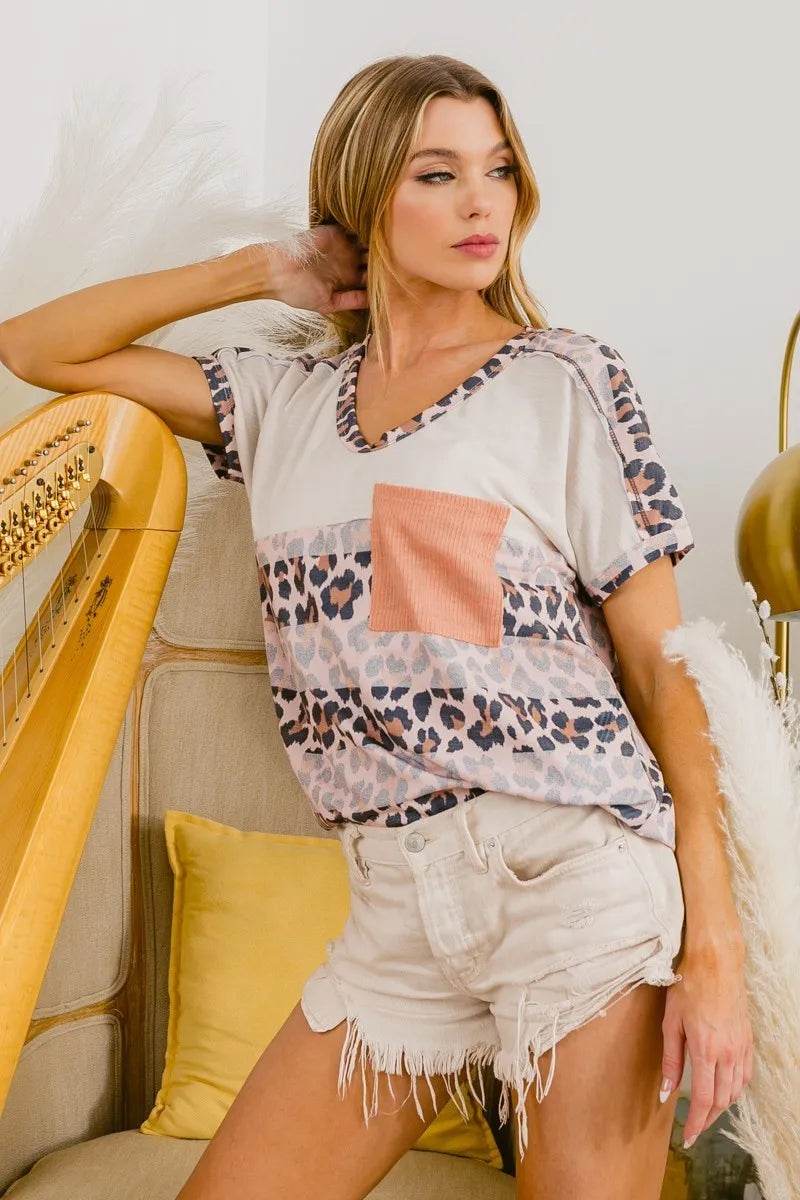 BiBi Leopard Stripe with Slub Terry Color Block T-Shirt - Shop Style & More | Fresh Looks, Everyday Deals & Free Shipping