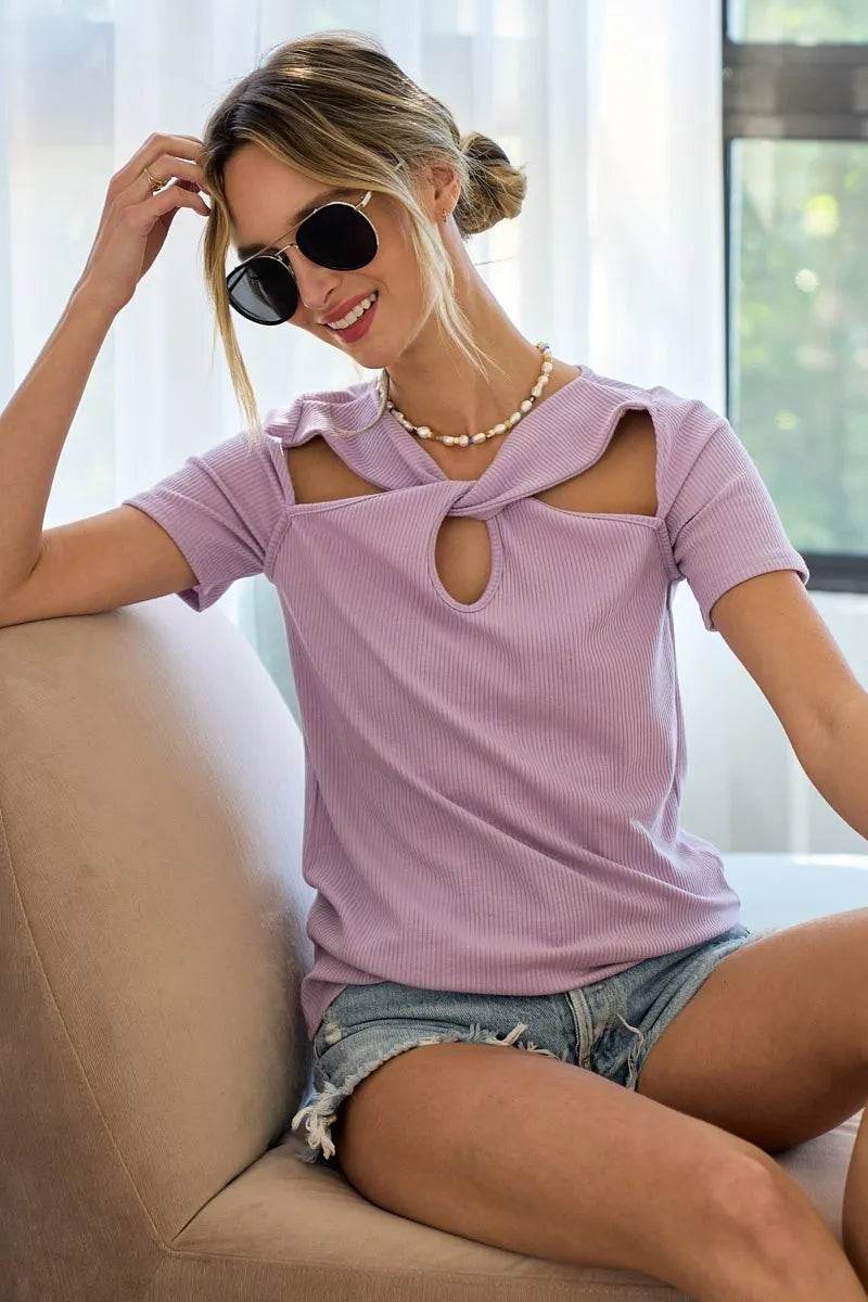 BiBi Rib Knit with Cut Out and Front Twist Detailed Top - Shop Style & More | Fresh Looks, Everyday Deals & Free Shipping