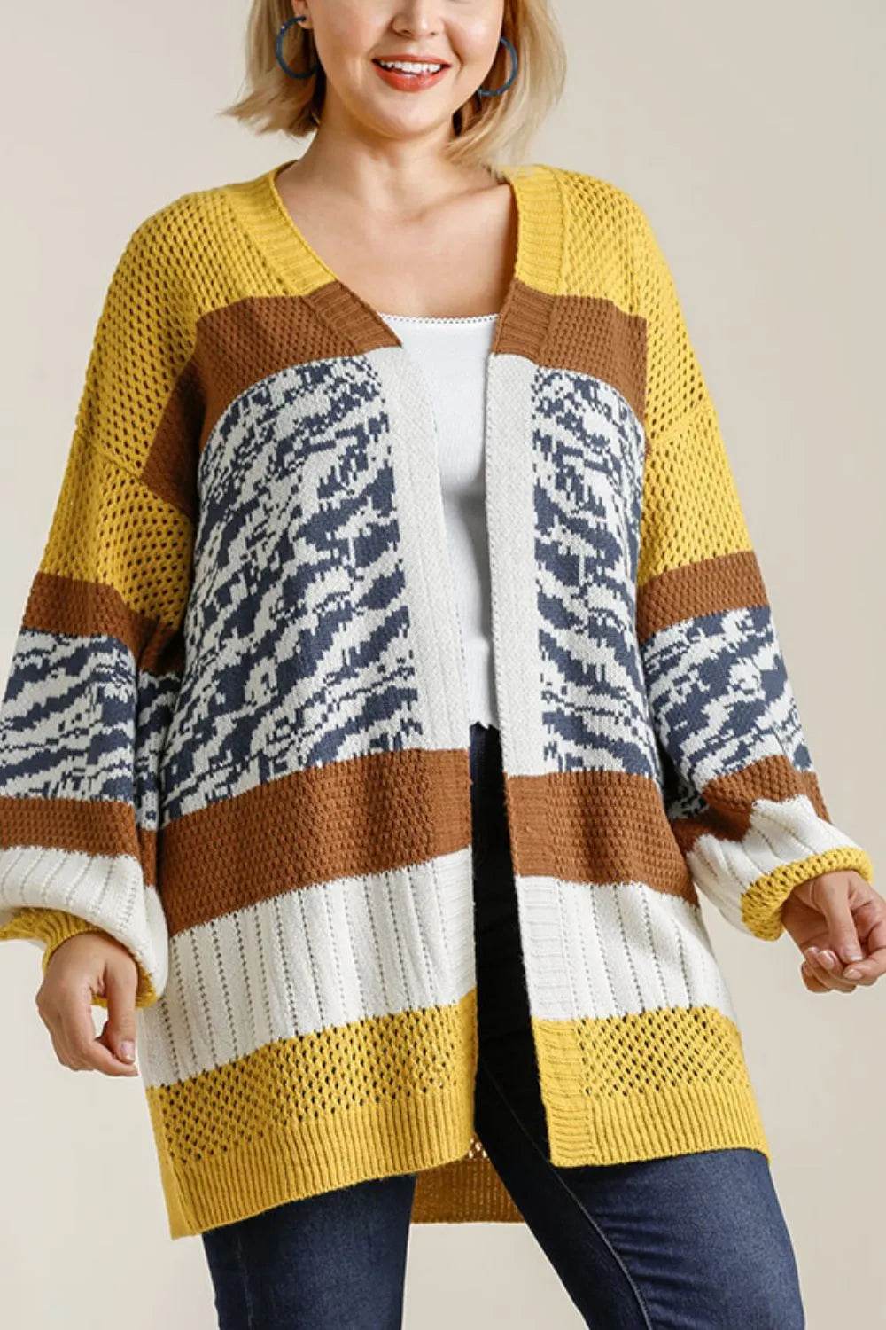 Umgee Full Size Color Block Open Front Longline Cardigan Plus Size - Shop Style & More | Fresh Looks, Everyday Deals & Free Shipping