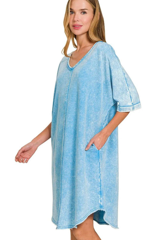 Zenana Acid-washed French Terry Tee Shirts Dress - Shop Style & More | Fresh Looks, Everyday Deals & Free Shipping