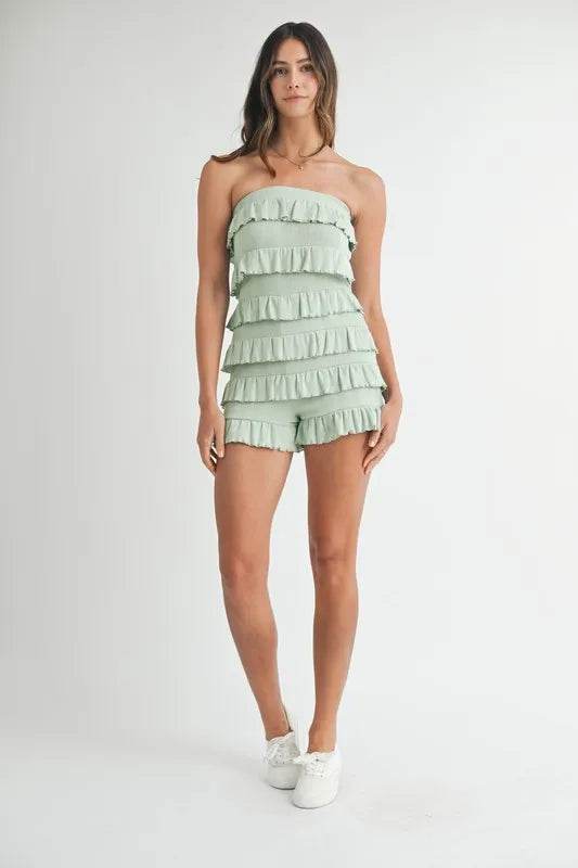 MABLE Pointelle Knit Fabric Ruffled Tube Romper - Shop Style & More | Fresh Looks, Everyday Deals & Free Shipping