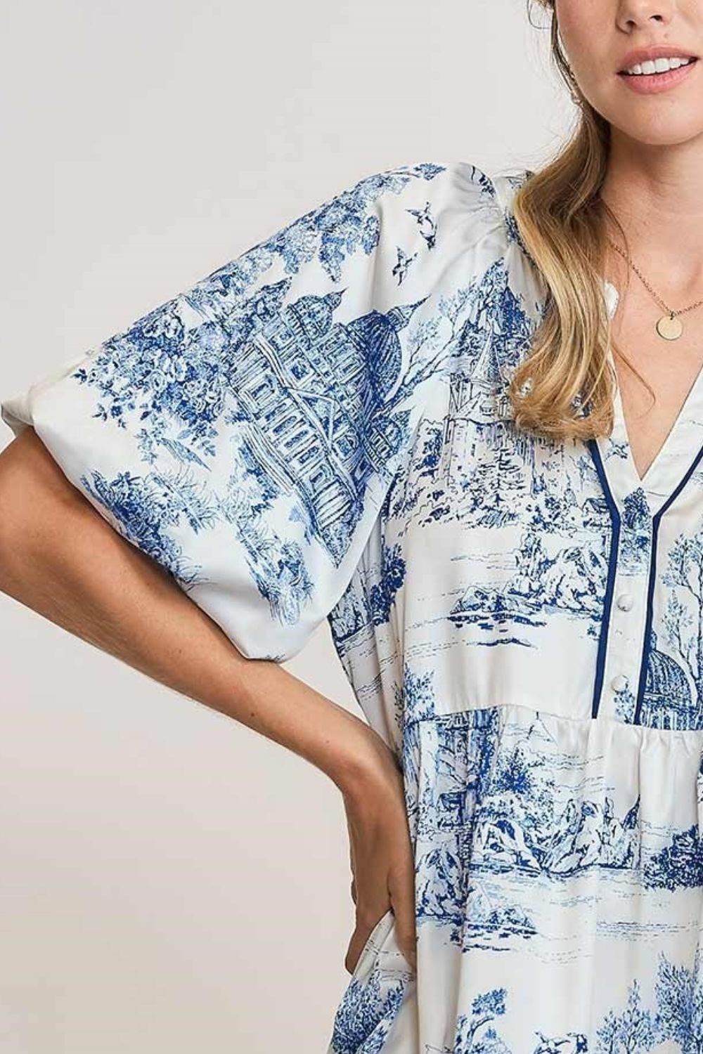 Umgee Full Size Two Tone Landscape Print Dress Plus Size - Shop Style & More | Fresh Looks, Everyday Deals & Free Shipping