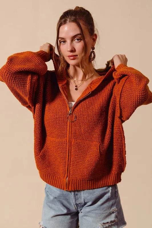 SO ME Front Zip Up Hooded Textured Cardigan - Shop Style & More | Fresh Looks, Everyday Deals & Free Shipping