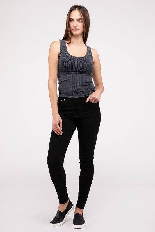 2-Way Neckline Washed Ribbed Cropped Tank Top - Shop Style & More | Fresh Looks, Everyday Deals & Free Shipping