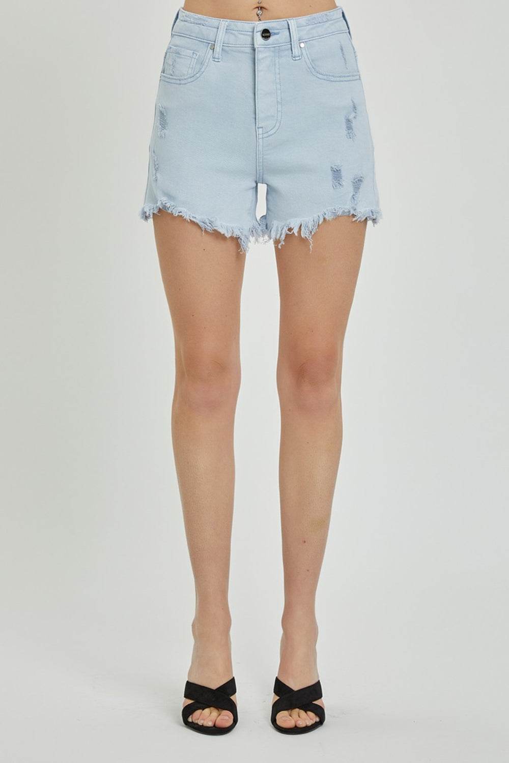 RISEN Full Size High Rise Distressed Detail Denim Shorts - Shop Style & More | Fresh Looks, Everyday Deals & Free Shipping