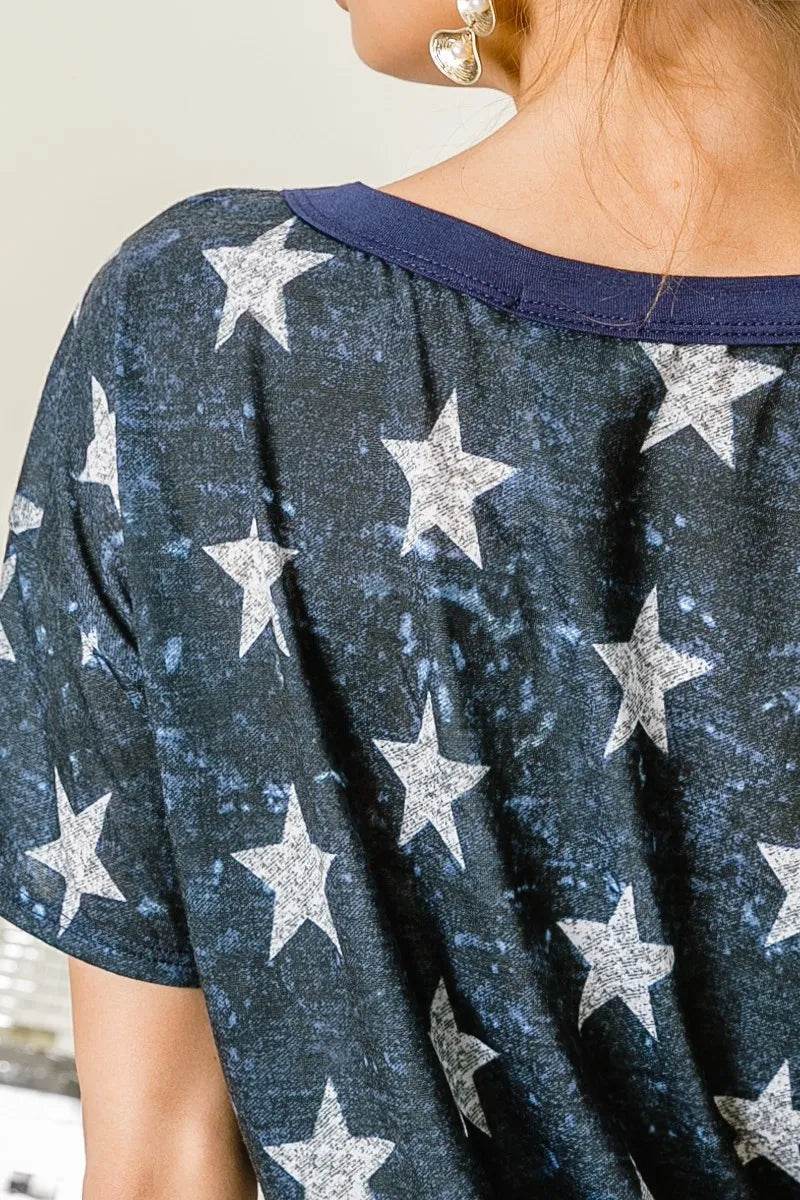 BiBi Vintage Star Print Top With Contrast Caged Neck - Shop Style & More | Fresh Looks, Everyday Deals & Free Shipping