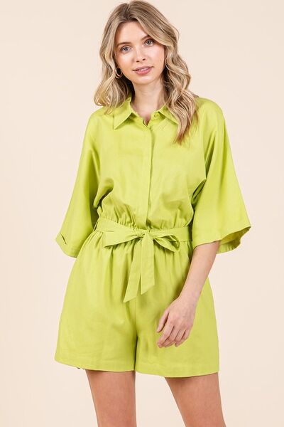 Mittoshop Tie Waist Half Sleeve Romper Jumpsuits