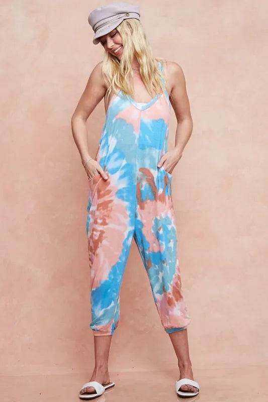 BiBi Tie Dye Knit Mid-length Casual Jumpsuit - Shop Style & More | Fresh Looks, Everyday Deals & Free Shipping
