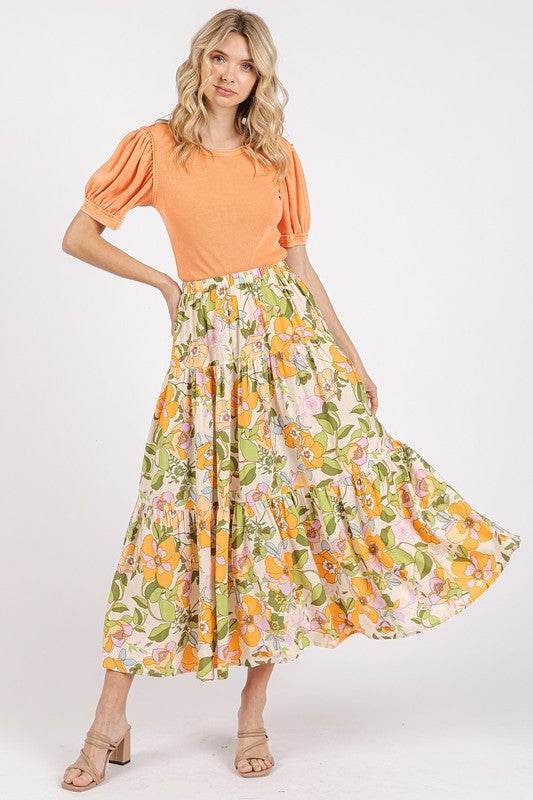 Mittoshop Flower Print Elastic Waist Tiered Skirt - Shop Style & More | Fresh Looks, Everyday Deals & Free Shipping