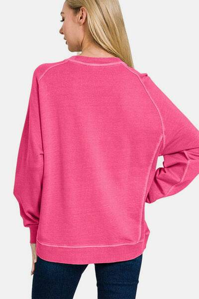 Zenana Full Size Pigment Dyed French Terry Sweatshirt - Shop Style & More | Fresh Looks, Everyday Deals & Free Shipping