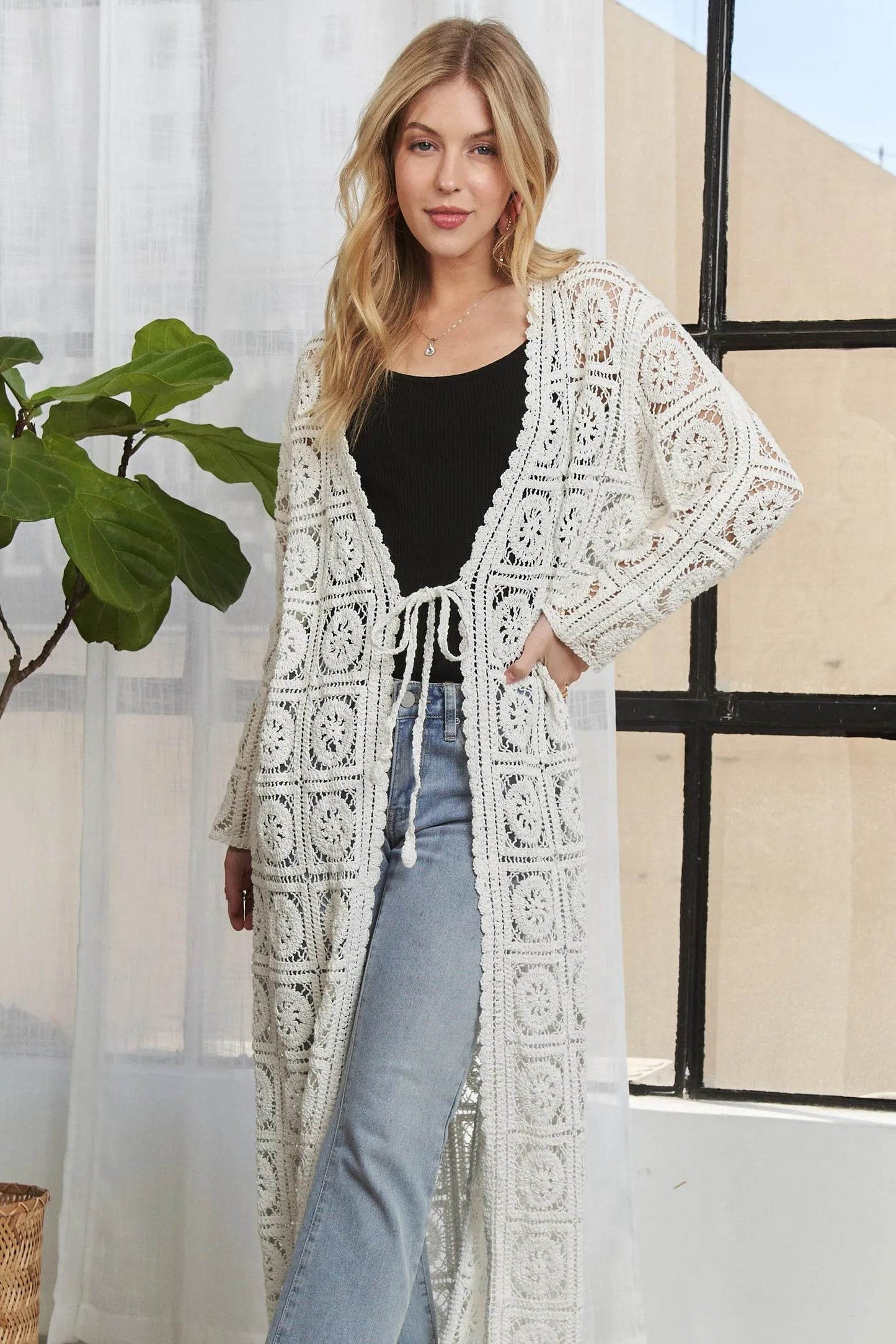 ADORA Long Sleeves Crochet Elastic Cardigan - Shop Style & More | Fresh Looks, Everyday Deals & Free Shipping