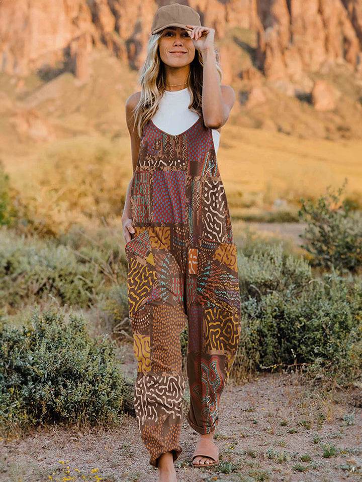 Double Take Full Size Printed V-Neck Sleeveless Jumpsuit - Shop Style & More | Fresh Looks, Everyday Deals & Free Shipping