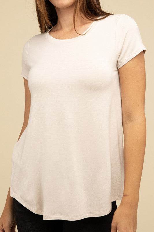 Flowy Round Hem Rayon Short Sleeve Top - Shop Style & More | Fresh Looks, Everyday Deals & Free Shipping