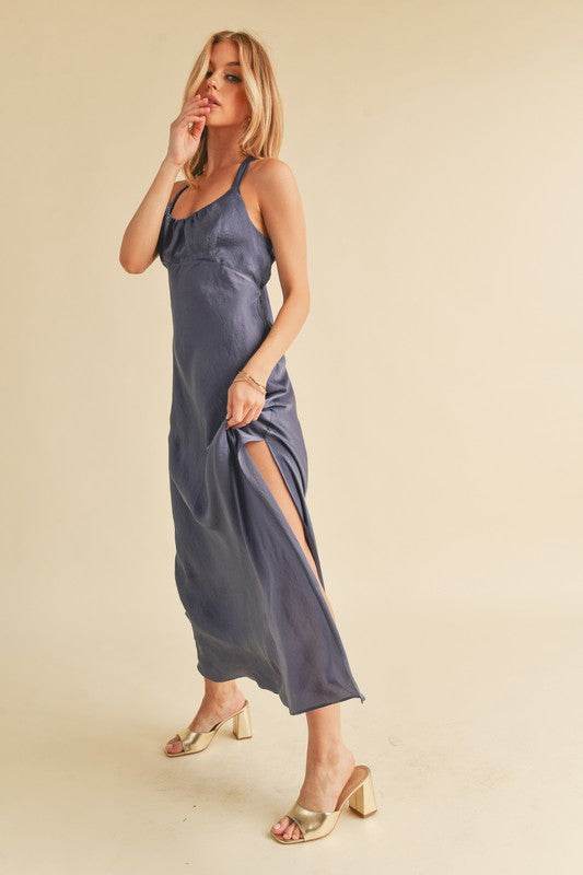 Aemi + Co Ruched Side Slit Cutout Back Maxi Cami Dress - Shop Style & More | Fresh Looks, Everyday Deals & Free Shipping