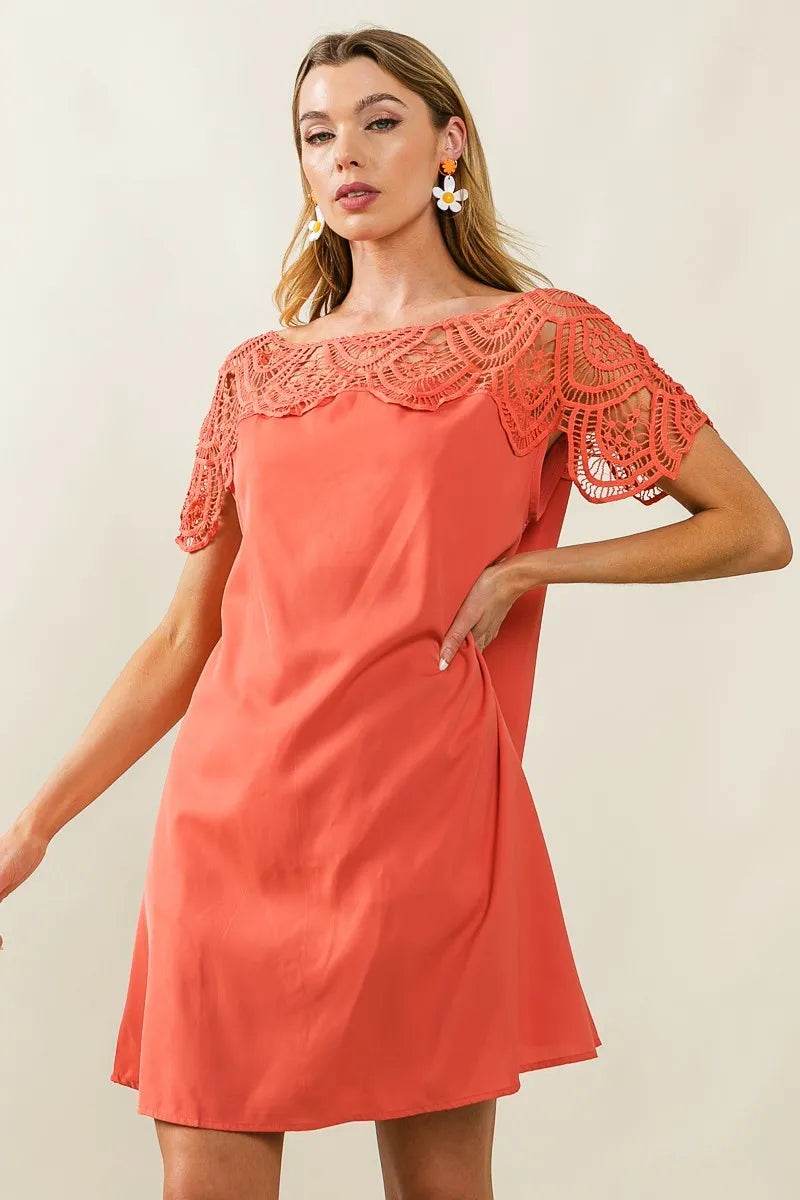 BiBi Crochet Lace Yoke Detailed Wrinkled Dress - Shop Style & More | Fresh Looks, Everyday Deals & Free Shipping