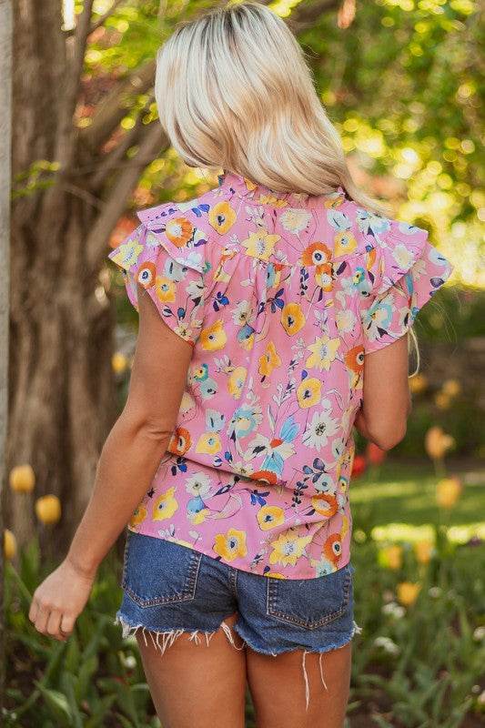 Aadhya Flutter Sleeve V Neck Floral Top - Shop Style & More | Fresh Looks, Everyday Deals & Free Shipping