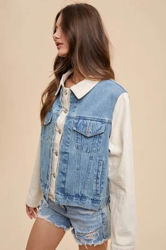 Annie Wear Collared Neck Double Placket Denim Jacket - Shop Style & More | Fresh Looks, Everyday Deals & Free Shipping