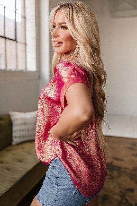 Amoura Metallic Sheen Buttoned Top - Shop Style & More | Fresh Looks, Everyday Deals & Free Shipping