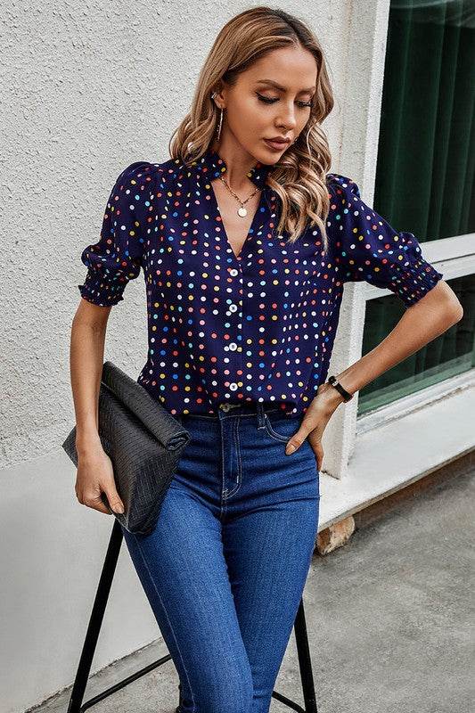 Polka Dot Print Puff Sleeve Loose Shirt - Shop Style & More | Fresh Looks, Everyday Deals & Free Shipping