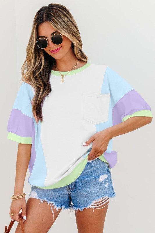 Zoe Patchwork Half Sleeve Oversized Top - Shop Style & More | Fresh Looks, Everyday Deals & Free Shipping