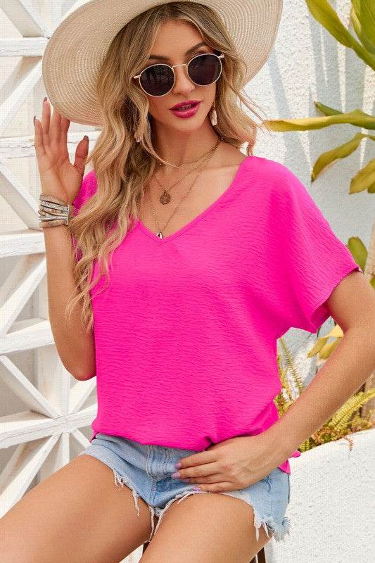 Laurel V Neck Short Sleeve Blouse - Shop Style & More | Fresh Looks, Everyday Deals & Free Shipping
