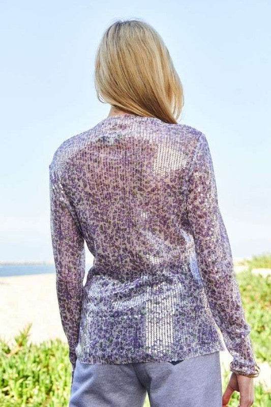Davi & Dani Sequin Mock Neck Long Sleeve Mesh Top - Shop Style & More | Fresh Looks, Everyday Deals & Free Shipping