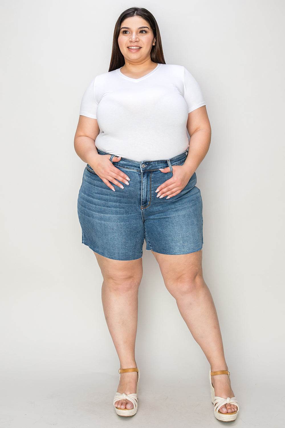 Judy Blue Full Size High Waist Slim Denim Shorts - Shop Style & More | Fresh Looks, Everyday Deals & Free Shipping