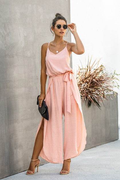 V Neck Suspenders Wide Leg Side Slit Jumpsuit - Shop Style & More | Fresh Looks, Everyday Deals & Free Shipping
