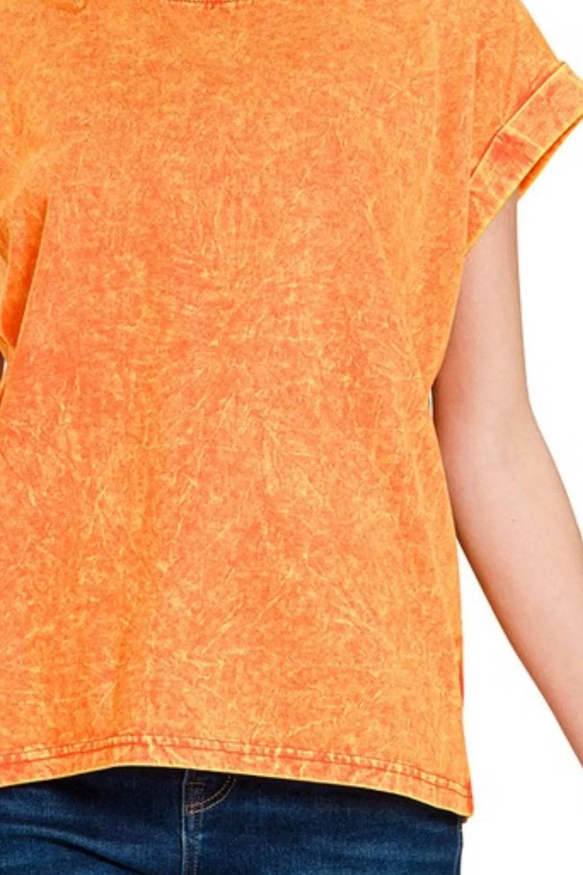 Zenana Crinkle Washed Round Neck Folded Short Sleeve Tee - Shop Style & More | Fresh Looks, Everyday Deals & Free Shipping