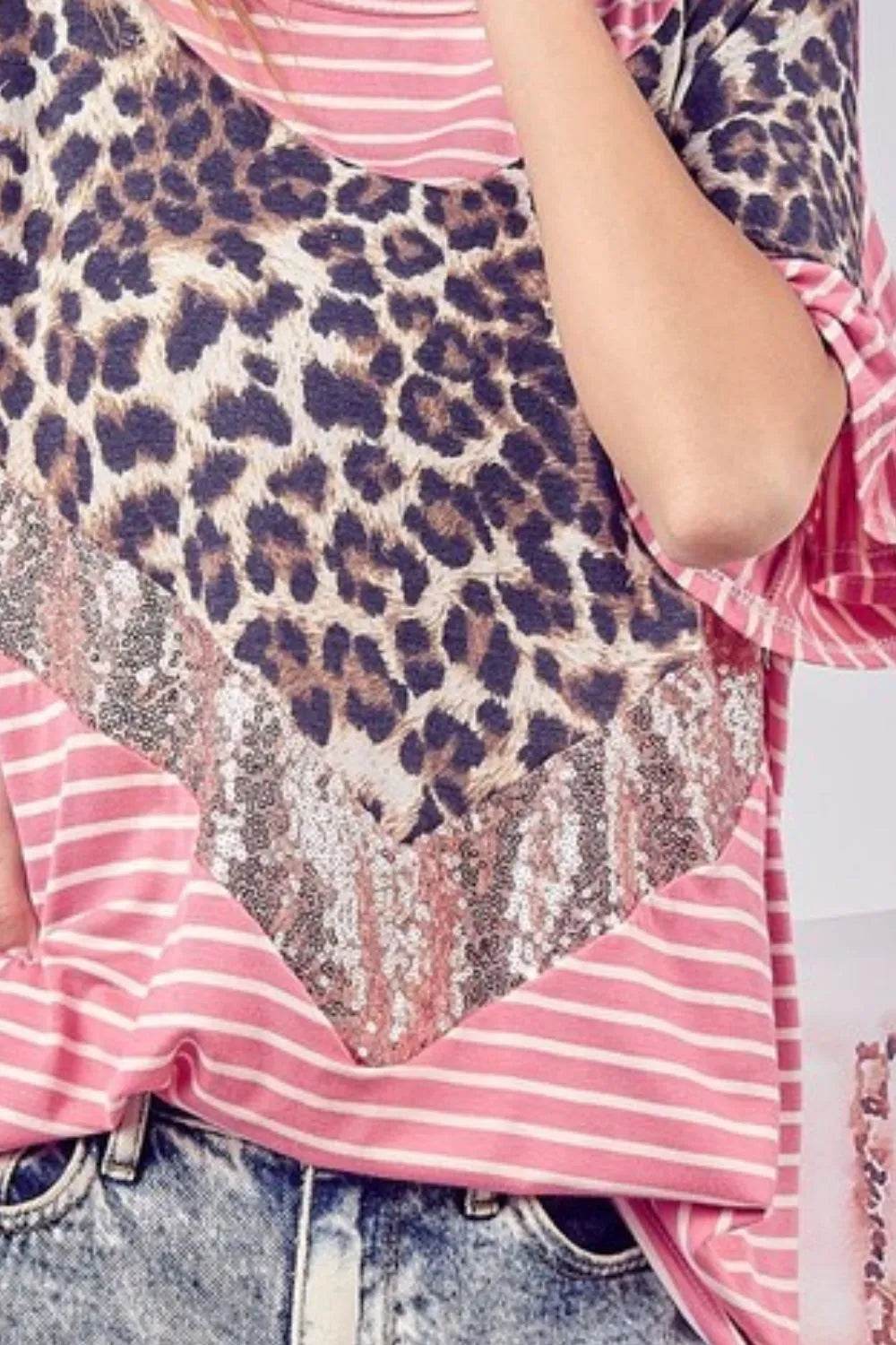 BiBi Stripe Rayon Span Knit Color Block Top With Leopard - Shop Style & More | Fresh Looks, Everyday Deals & Free Shipping