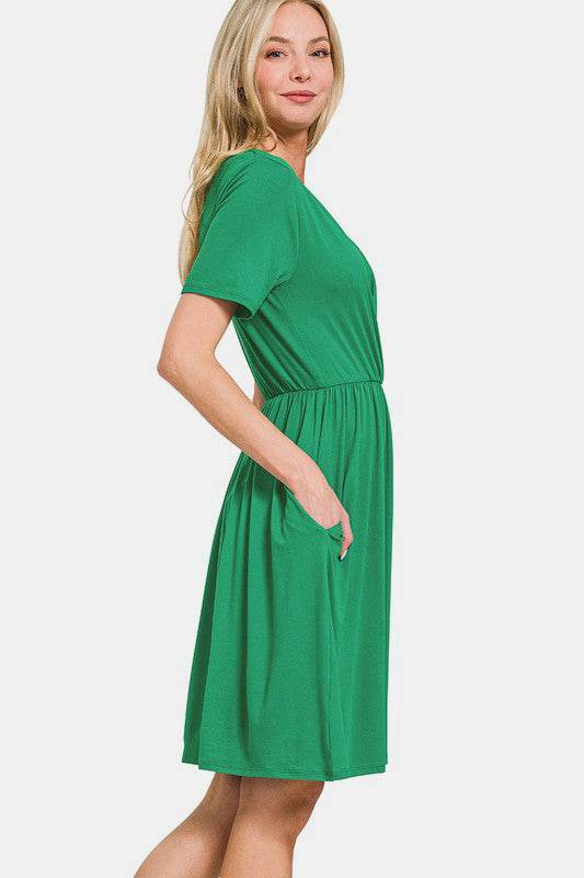 Zenana Surplice Short Sleeve Brushed DTY Dress - Shop Style & More | Fresh Looks, Everyday Deals & Free Shipping