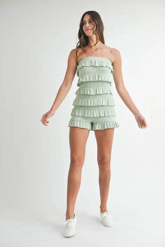 MABLE Pointelle Knit Fabric Ruffled Tube Romper - Shop Style & More | Fresh Looks, Everyday Deals & Free Shipping