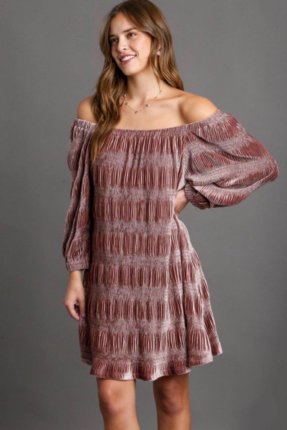 Umgee Off-Shoulder Balloon Sleeve Velvet Mini Dress - Shop Style & More | Fresh Looks, Everyday Deals & Free Shipping