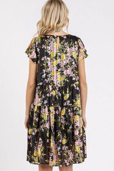 Mittoshop Flower Print Round Neck Flutter Sleeve Tiered Dress - Shop Style & More | Fresh Looks, Everyday Deals & Free Shipping