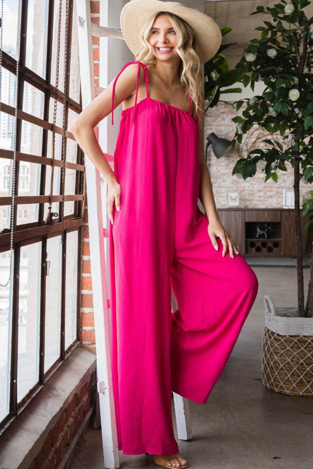Veveret Pocketed Spaghetti Strap Wide Leg Jumpsuit - Shop Style & More | Fresh Looks, Everyday Deals & Free Shipping