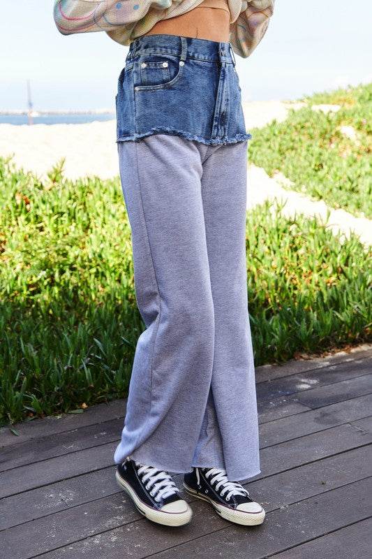 Davi & Dani Raw Hem Denim Patchwork Wide Leg Pants - Shop Style & More | Fresh Looks, Everyday Deals & Free Shipping