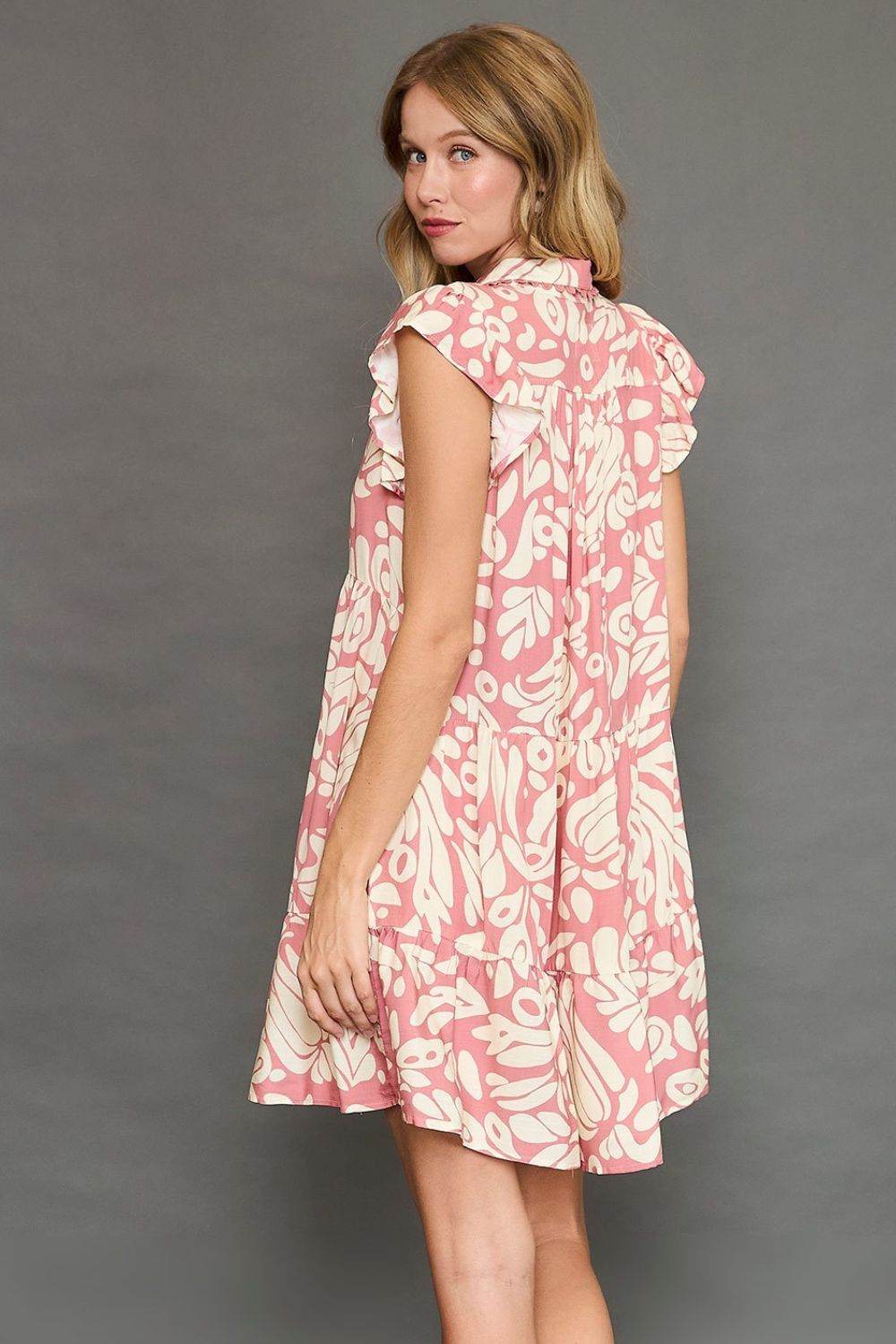 Umgee Full Size Two Tone Printed Ruffled Cap Sleeve Mini Dress Plus Size - Shop Style & More | Fresh Looks, Everyday Deals & Free Shipping