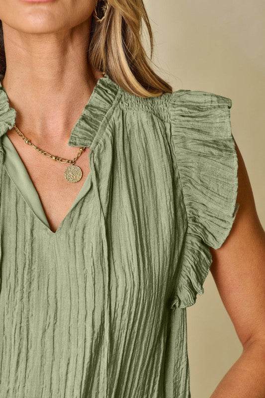 Keira V Neck Flutter Sleeve Textured Blouse - Shop Style & More | Fresh Looks, Everyday Deals & Free Shipping