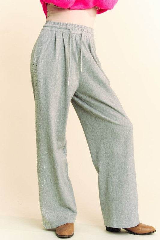 Davi & Dani Rhinestone Elastic Waist Wide Leg Pants - Shop Style & More | Fresh Looks, Everyday Deals & Free Shipping