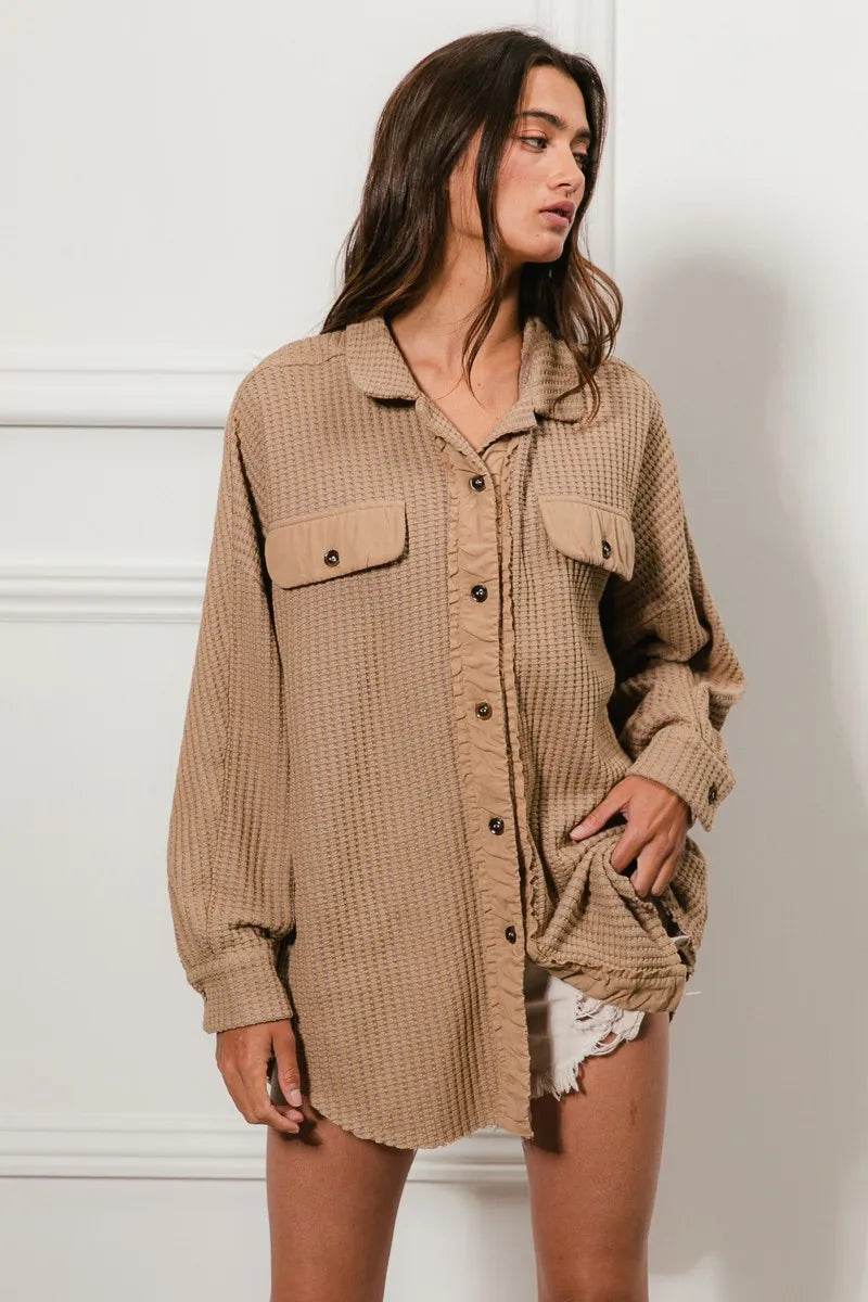 BiBi Heavy Waffle Oversized Shacket - Shop Style & More | Fresh Looks, Everyday Deals & Free Shipping