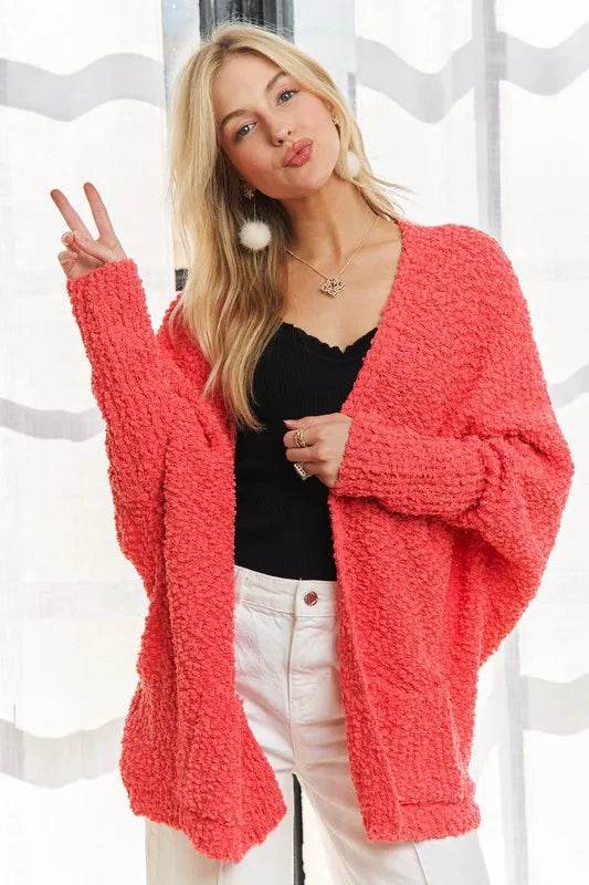 ADORA Popcorn Knit Open Front Long Sleeve Cardigan - Shop Style & More | Fresh Looks, Everyday Deals & Free Shipping