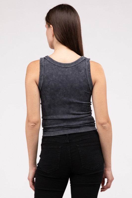 2-Way Neckline Washed Ribbed Cropped Tank Top - Shop Style & More | Fresh Looks, Everyday Deals & Free Shipping