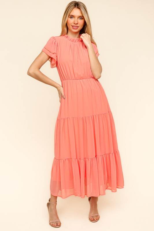 Haptics Full Size Tiered Frill Mock Neck Short Sleeve Dress - Shop Style & More | Fresh Looks, Everyday Deals & Free Shipping