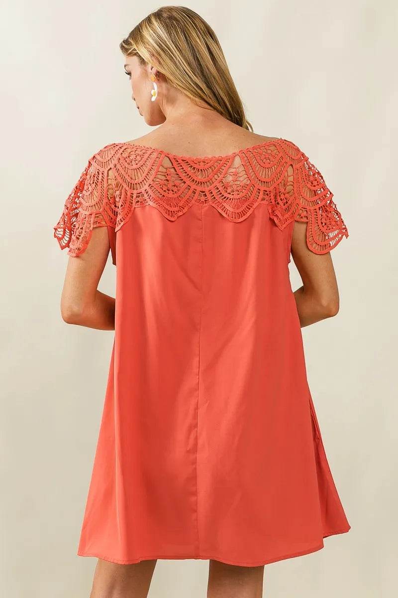 BiBi Crochet Lace Yoke Detailed Wrinkled Dress - Shop Style & More | Fresh Looks, Everyday Deals & Free Shipping